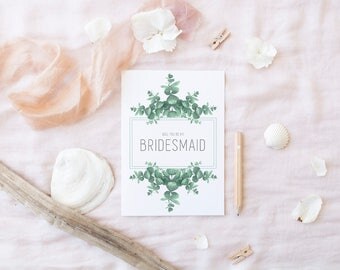 Greenery Bridesmaid Proposal Card Printable,Will you be my Bridesmaid Card,Bridesmaid Proposal Card,Emerald Floral Bridesmaid Card Printable