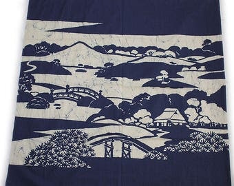 second hand furoshiki, traditional Japanese wrapping cloth, old fabric, cotton, battick dyeing