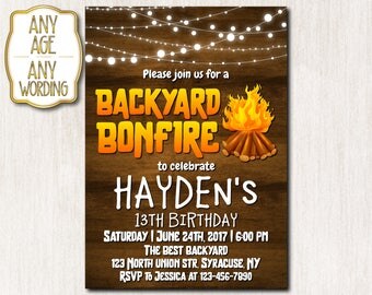 Backyard Bonfire Invitation, Bonfire Birthday Invitation, Fall Birthday Invite, Cookout Party invitation, Camping Invitation, ANY AGE - 1653