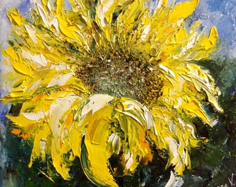 Sunflower Small Painting Original Miniature Painting Oil Painting Sunflower Art Canvas Ukrainian Art Anniversary Gift Wall Art Canvas Mini