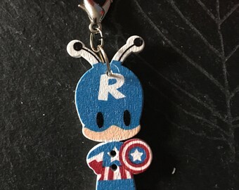 Wood button, zipper pull, boys gift, coat zipper, keyring, key charm, button keyring, lobster clasp charm, zipper charms