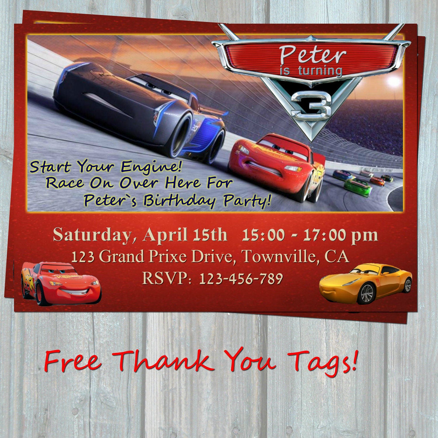 Cars 3 Birthday Invitation MCQueen Birthday Party Invitation