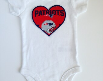 New England Patriots Football Heart Onesie- Short or Long Sleeve for Baby or Toddler