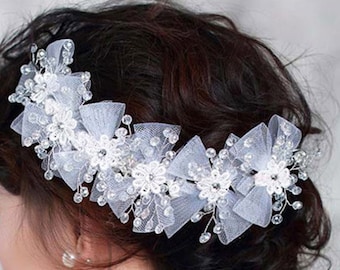 Pretty Wedding Hair Piece, Bows Flowers Rhinestone Fascinator, Bridal Hairpiece, Wedding Hair Accessories