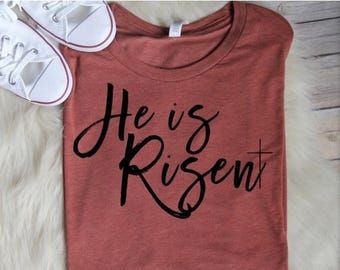 ENDS AT 12AM He Is Risen Shirt Women's Christian Graphic Tee, Christian Easter Shirts, Faith Easter Shirts, Christian T shirts, Shirts
