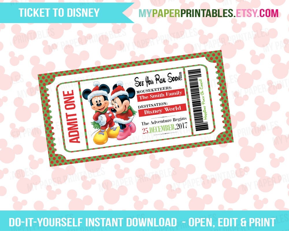 printable ticket to disney diy personalize instant download