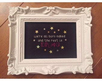RU PAUL drag race framed cross stitch.