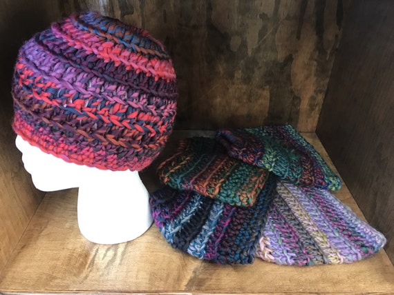 FREE SHIPPING!! // Best Seller!! // Women's Jewel-tone Crochet Ponytail Hat/ Bun Hat// Messy Bun Hat