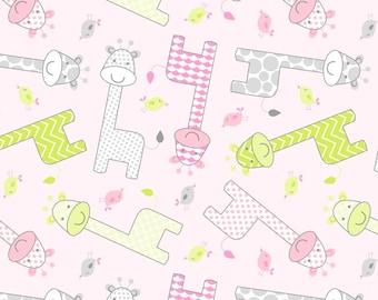 New! Baby Giraffe-Pink Anti-Pill Fleece by the yard - Pink /David Textiles/Free shipping available/baby fabric/baby fleece/giraffe