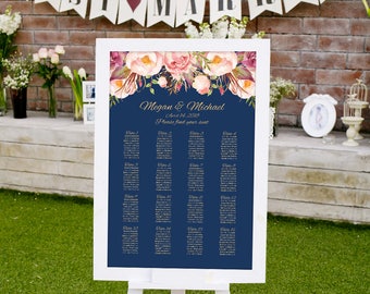 Wedding Seating Chart Template, Boho Chic Floral Wedding Table Plan, #A011, INSTANT DOWNLOAD with EDITABLE text - you personalize at home