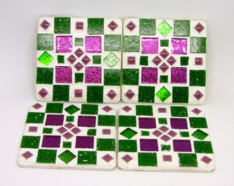Handcrafted mosaic coasters, various colours, mosaics glass tiles, glitter grout