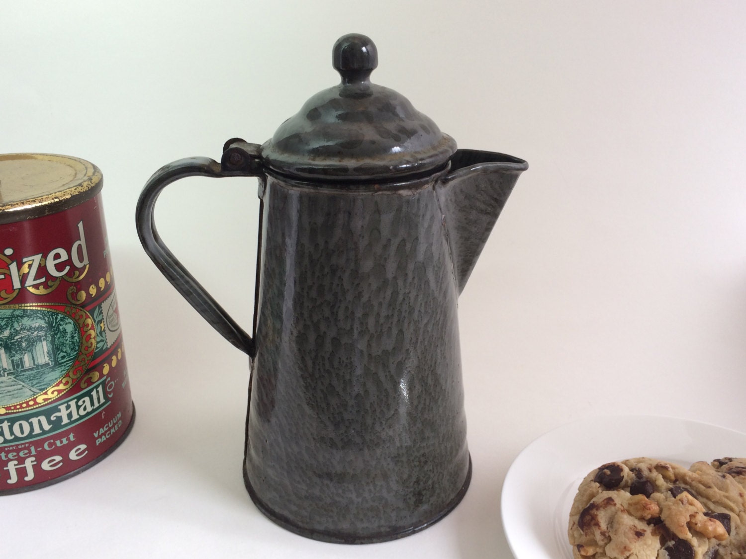 Vintage Graniteware Coffee Pot GraySpeckled Early 1900s