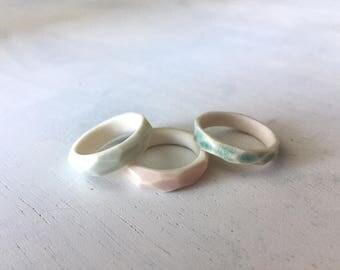 Carved Porcelain Ring // Ceramic // Blue, Aqua, White & Pink // Size 6 // Unique // Gift for Her // Jewelry // FREE SHIPPING
