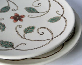 Set of Two, Vintage, Pfaltzgraff, Mission Flower, Plates, Dishes