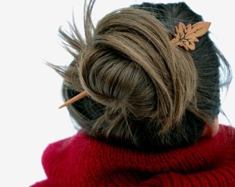 Leaf Wooden Hair Barrette - Wooden Hair Stick, Ethnic Styled Hair Jewelry, Wooden Hair Accessories