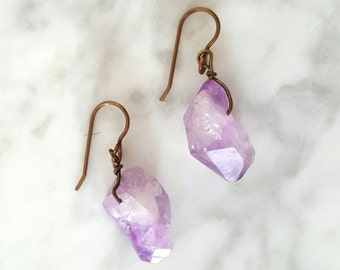 Raw Amethyst Earrings/ Purple Gemstone Earrings/ February Birthstone Jewelry