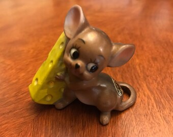 Vintage Josef Originals Japan Mouse with Cheese Figurine