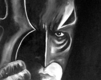 Portrait batman, black and ban, painting.