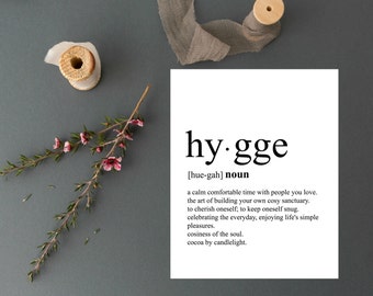 Hygge Print, Typography Prints, Dictionary Print, Definition Print, Black and White Wall Art, Definition Poster, Office Printables