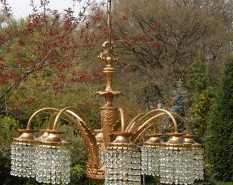 very unusual 8arm vintage French chandelier with crystals (1T)