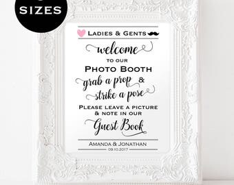 Photo Booth Wedding Sign - PDF Instant Download - Sign for Photo Booth - Grab a prop and strike a pose - Downloadable wedding #WDH8121099