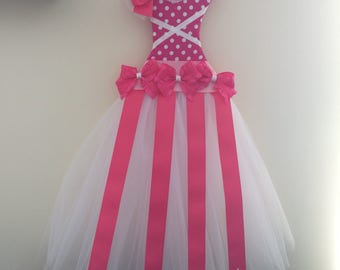 Hot pink polka dot tulle dress bow holder