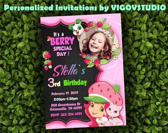 Strawberry Shortcake Invitation-Strawberry Shortcake Birthday Invitation with photo-Strawberry Party-Strawbery Party-1st Birthday- Digital