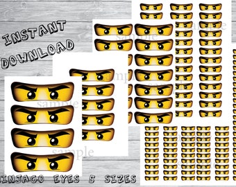 Instant DL- ninjago eyes -for Balloon, Stickers, Lollipop, Favor bags, Cups -ninjago birthday party (SET of 5 sizes)