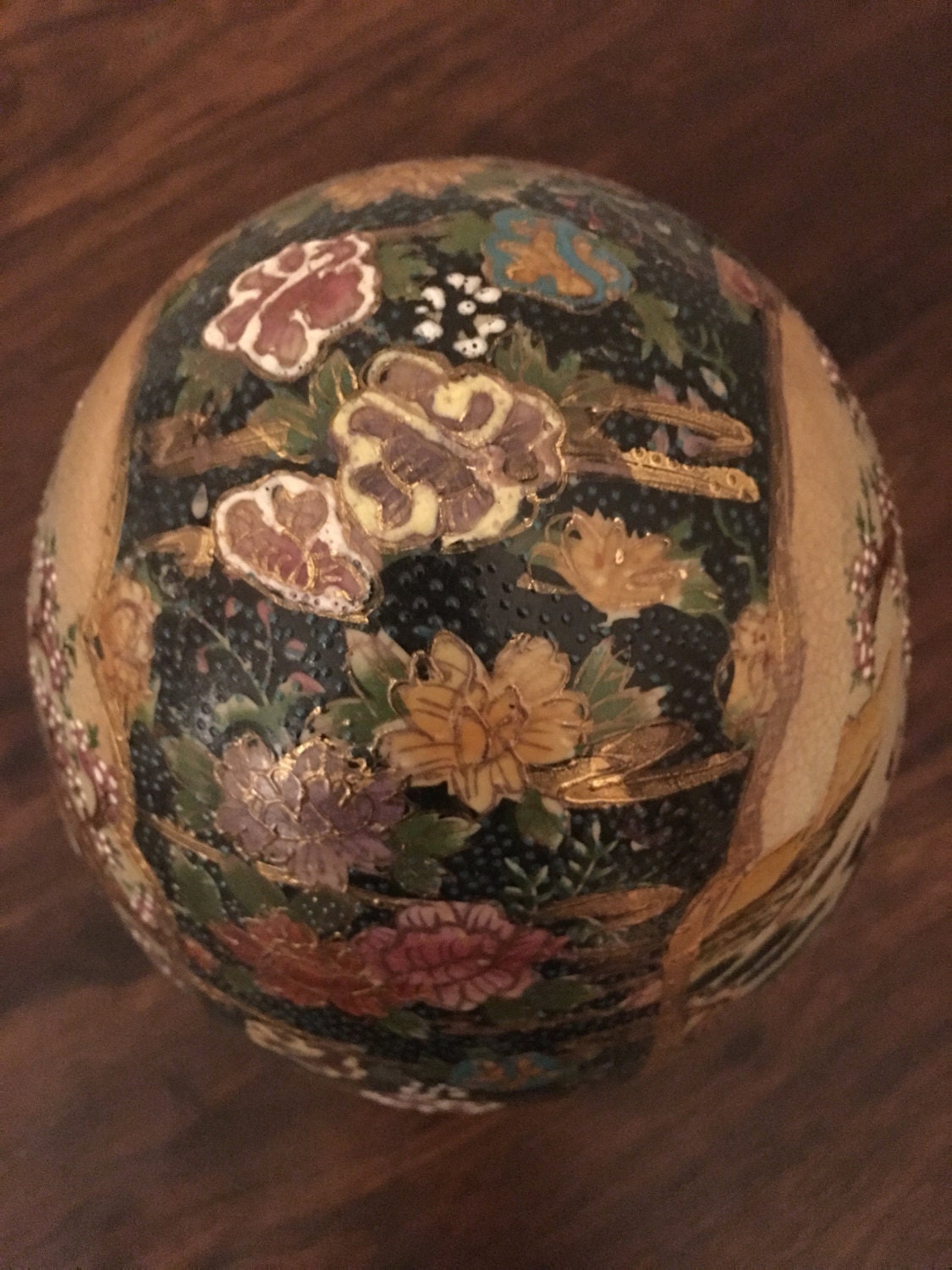 Vintage Royal Satsuma Hand Painted Cloisonne Japanese Ceramic Egg