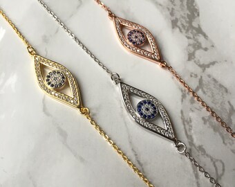 Solid silver evil eye bracelet