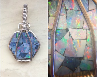 Sterling Silver Wire Wrapped Mosaic Opal Pendant, Opal Doublet, Wire Wrapped Opal Pendant, Heady Opal Pendant, Heady Wire Wrapped Jewelry