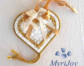 DIY mosaic Yellow Heart 6"x6" - Pebble art - Anniversary gift ideas - Mosaic wall art - Italian marble mosaic tile kit