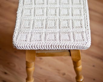 Knit cotton cover for square stool. Knit décor. Knit cover for stool. Cover for stool
