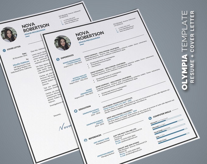 Simple Resume Template Instant Download, Word CV Template Design and Free Cover Letter, Simple and Clean | Olympia Resume