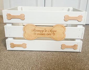 Dog toy box, dog storage, personalised gift, dog lover, wooden crate