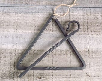 Triangle Dinner Bell - Hand Forged Dinner Bell - Chuck Wagon Bell - by The Red Oak Forge on Etsy