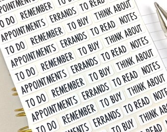 Word Stickers, Planner Headers, Planner Stickers, Bullet Journal Stickers, Black and White, Word Strips, 56 Stickers