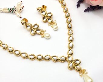Hand Crafted Real Kundan Necklace Set indian Jewellery One Gram Gold Plated indian Jewelry