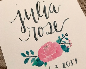 Handwritten Name and Birth Stats - with flower detail