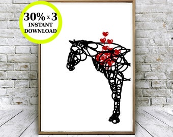 Printable horse. Nature way of love. Printable heart. Animal.lamina to print. Blade with horse. Foil nature. Living room decoration