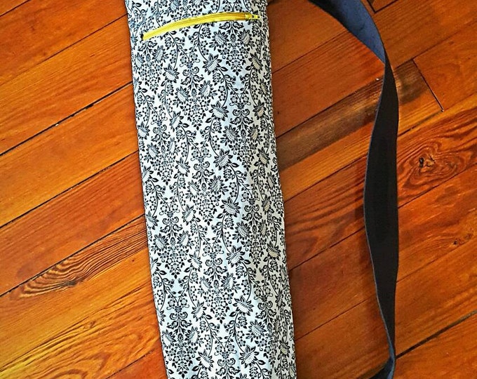 Yoga Mat Bag - Floral Black, Gold and White Yoga Bag - Gift for Her - Exercise Mat Bag
