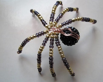 1 BEADED SPIDER ,Black,Gold,Clear Purple.
