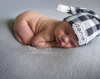 newborn boy coming home outfit, personalized baby hat,newborn name hat,baby plaid hat, buffalo plaid hat, embroidered baby hat,baby name hat