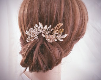 Bridal Hair Pin, Wedding Hair Comb, Bridal Comb Set, Gold Hair Accessories, Rose Gold Hair Jewelry