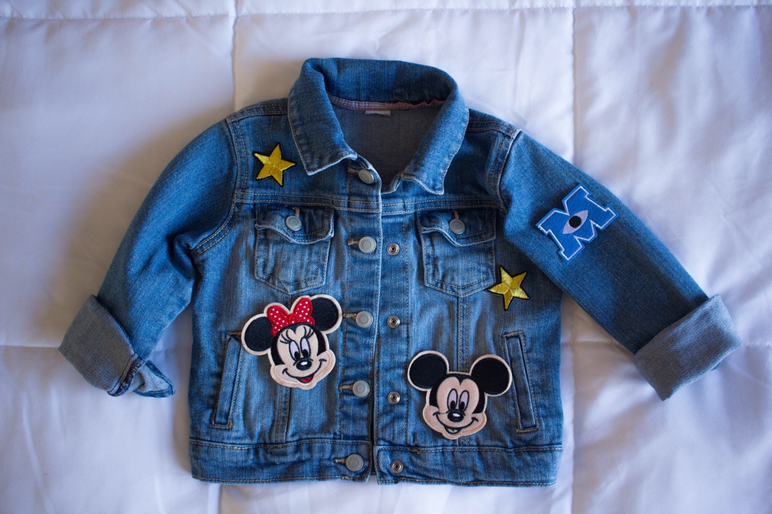 Girs Kids toddler 4t vintage Jean Jacket with Disney Patches