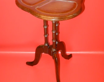 Solid mahogany plant stand table with leather inserts gold trim vintage piece telephone stand