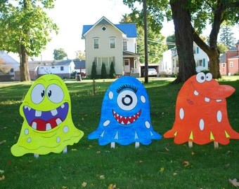 3 halloween goblins yard art stakes halloween monster yard decoration wood painted outdoor halloween - Halloween Decorations For Yard 3 halloween goblins yard art stakes halloween monster yard decoration wood painted outdoor halloween - Halloween Decorations For Yard