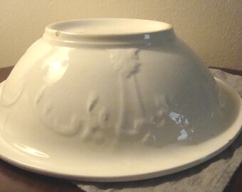 Antique Embossed White Ironstone Basin Bowl shabby cottage chic country farm house wash basin centerpiece display
