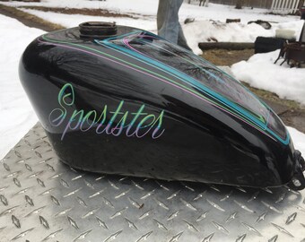 Harley Davidson Sportster *Old Custom* Gas Tank - Custom Pinstriping Motorcycle Shop Piece - CHOPPER GOLD