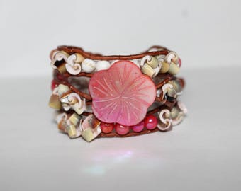 Flower Shell Women's Triple Wrap Bracelet